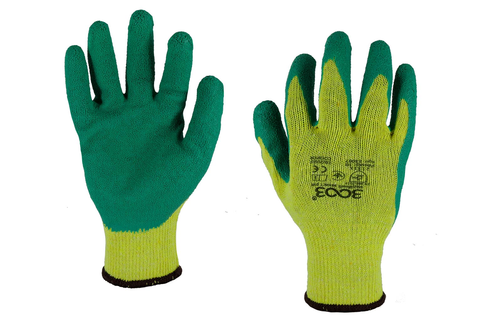 Рукавички 3003 COOPER, трикотажні з неповним латексним обливом, жовто-зелені